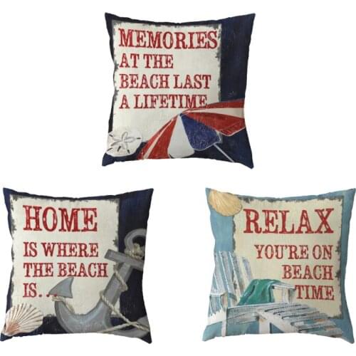 Wholesaler Ocean Series White Cushion Cover Memories At The Beach Last A Lifetime Car Home Decor Polyester Peach Skin Pillowcase