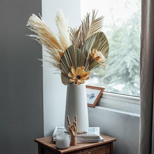 Palm Leaf Fan Pampas Grass Lotus Flower Dried Leaves Artificial Flowers Plant Centerpiece Interior Accesories Gabozes Home Decor