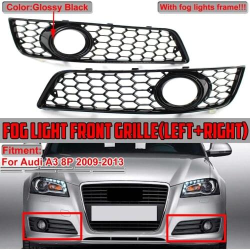 A Pair Car Front Bumper Fog Light Lamp Honeycomb Grille Cover Honeycomb Mesh Grill For Audi A3 8P 2009 2010 2011 2012 2013