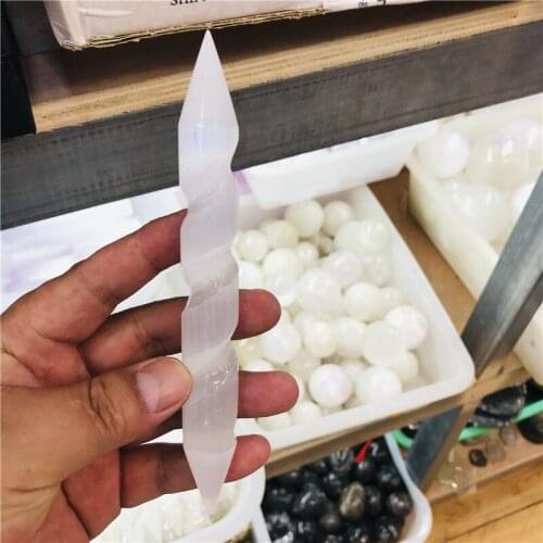 150mm Polished Natural Selenite Crystal Massage Wand " Smooth Spiral Energy Stick Log