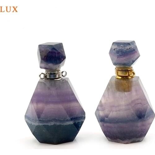 Natural Rainbow Fluorite bottles Gems-Stone perfume pendant Healthy crystal quartz vial fashion charm for necklace women