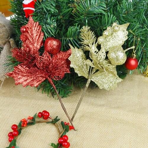 Christmas Plants Gold Silver Leaf Bouquet Artificial Decorative Dried Flower Handmade Craft Home Decor Accessories