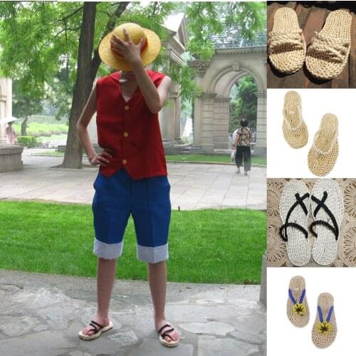 Hand Made Oriental Japanese Chinese Straw Sandals Cosplay Costumes One Piece Luffy Man Massage Traditional Slippers Flip Flops