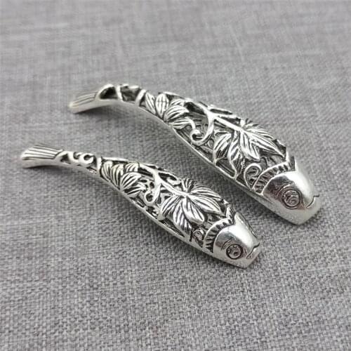 925 Sterling Silver Hollow Fish Tube Bead with Lotus for Bracelet