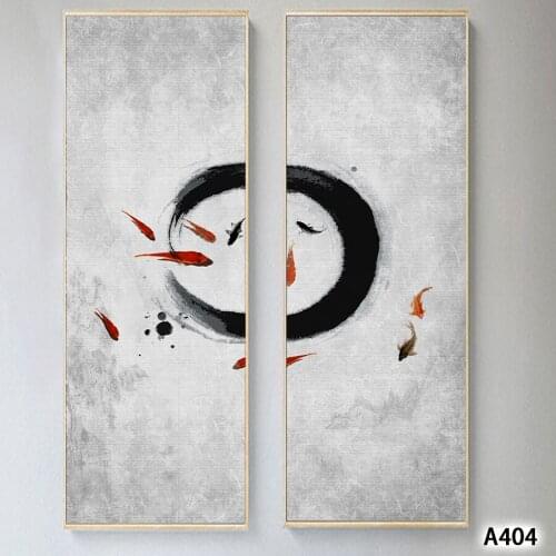 Modern Abstract Oil Painting Print on Canvas 2pcs Chinese-style Fish Canvas Printing Wall Art Picture for Home Decor