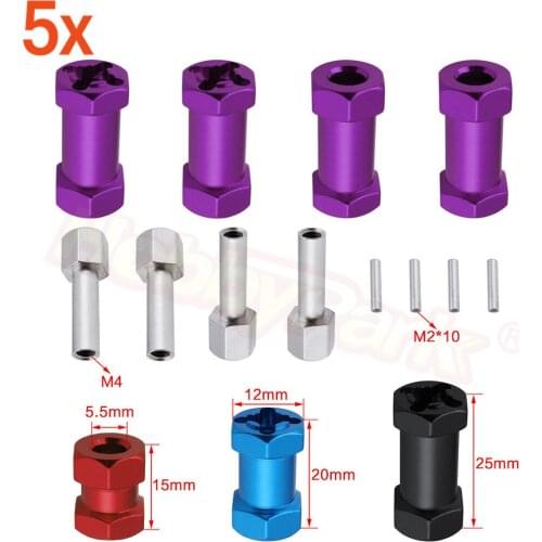 5Sets RC Car Aluminum 15/20/25mm Extension Combiner Coupler 12mm Hex Wheel Hub Drive Adaptor for 1/10 RC Crawler Axial SCX10 D90