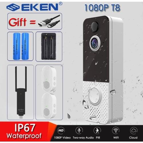 EKEN T8 IP67 WIFI Weatherproof Smart Video Doorbell Camera 1080P Visual Intercom Night Vision IP Door Bell PIR Wireless Cameras
