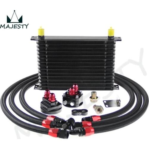 UNIVERSAL 15 ROW AN-10AN UNIVERSAL ENGINE TRANSMISSION OIL COOLER KIT 15 ROWS TRUST TYPE BLACK + FILTER RELOCATION KIT BLACK
