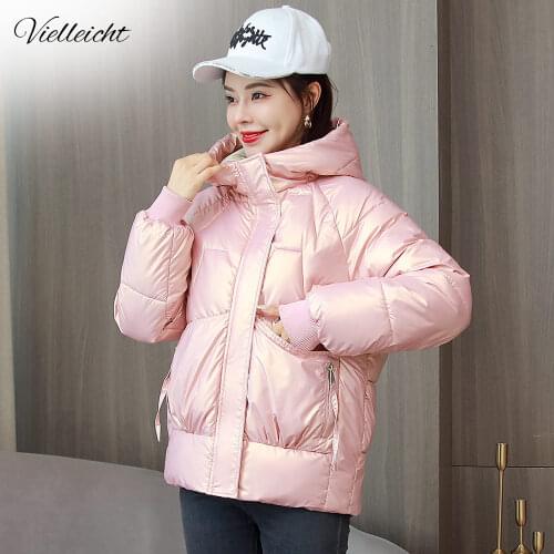 Vielleicht 2021 New Fashion Women Winter Jacket Parkas Youth Glossy Hooded Short Jacket Coat Women Winter Casual Warm Outwear