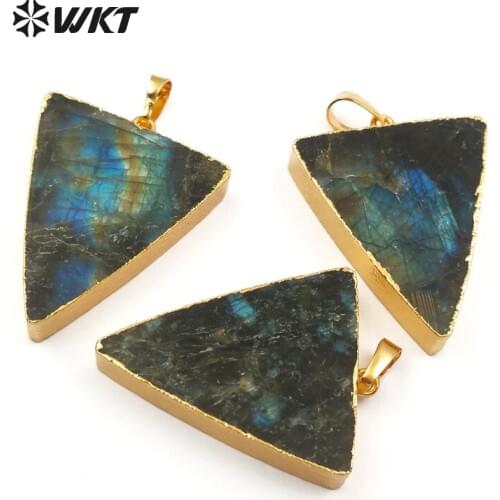 WKT WT-P1437 New fashion retro style stone pendant dark color triangle with gold side flash stone ladies jewelry making pendant