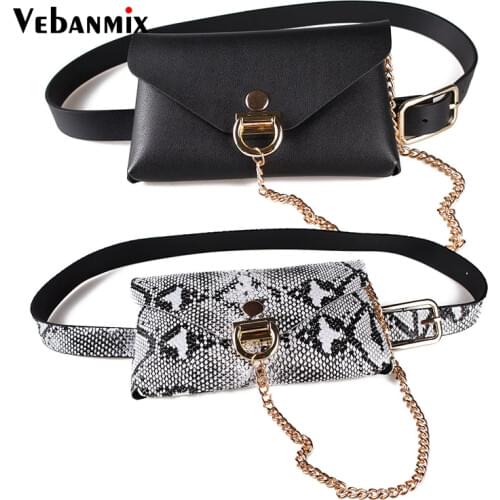 Womens Snake Skin Print Waist Bag Fashion Leather Serpentine Fanny Pack for Women Female Chain Envelope Shoulder Bag Belt New