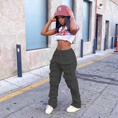 Womens Red Stacked Sweatpants High Waist Tracksuits Y2K Harajuku Joggers Streetwear Mall Goth Cargo Pants Walking Trousers