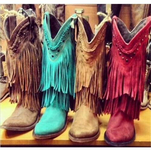 Sestito Winter 2018 Women Pointed Toe Suede Mid-calf Boots Female Slip-on Motorcycle Long Boots Cow Girl Boots Lady Casual Shoes