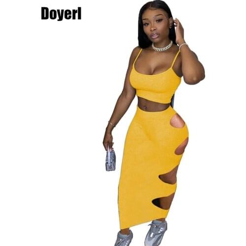 Hollow Out Sexy 2 Piece Set Women Skirt and Top Set Women Two Piece Outfits 2021 Bodycon Summer Matching Skirt Set for Women