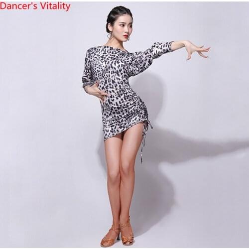 Latin Dance Female Elegant Dress Practice Clothes Adult Professional Sexy Rumba Samba Dancing Leopard Print Short Skirt