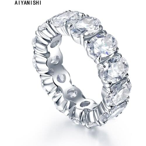 AIYANISHI 100% 925 Sterling Silver Eternity Band Ring Glittering Sona Diamond Paved Original Women Finger Jewelry Dropshipping