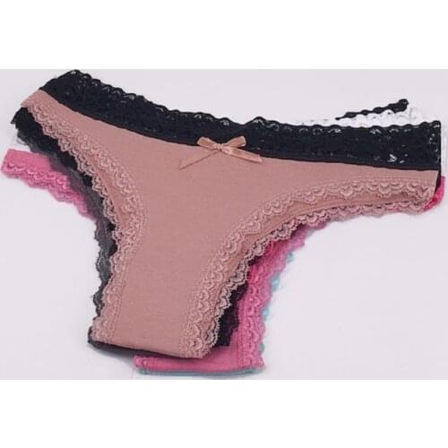 6 Pcs / Lot Ladies Underwear Sexy Lace Lingerie Women Cotton Thong Bikini 9509