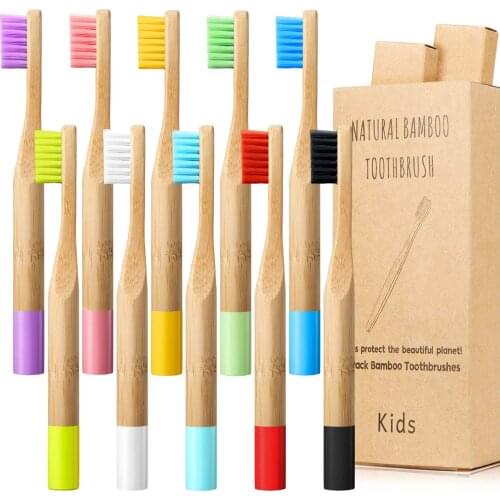 Childrens bamboo toothbrush soft brush bamboo fiber wooden handle bamboo toothbrush tube portable oral care set
