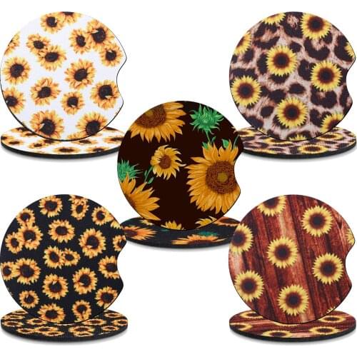 10pcs Coasters In Holder Set Sunflower Car Coaster Neoprene Car Cup Holder Coasters Cupholder Mug Drink Cup Mat for Car
