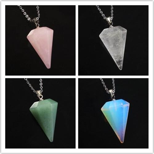 100-Unique 1 Pcs Silver Plated Small Hexagon Pyramid Pendant Quartz Stone Necklace Amulet Jewelry