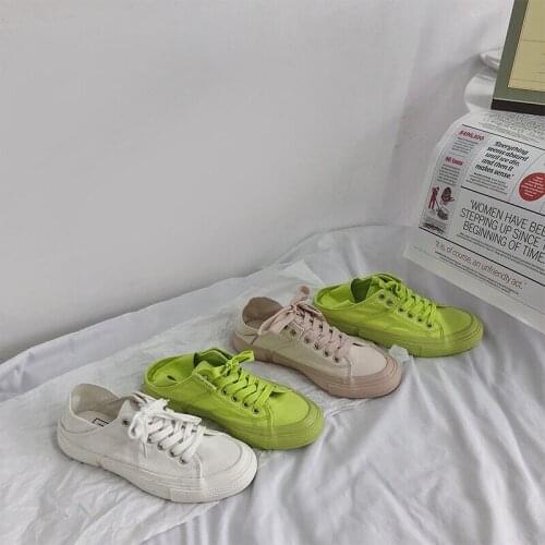 2021 summer Korean version of all-match hyuna style green canvas shoes step on heel half drag canvas shoes women