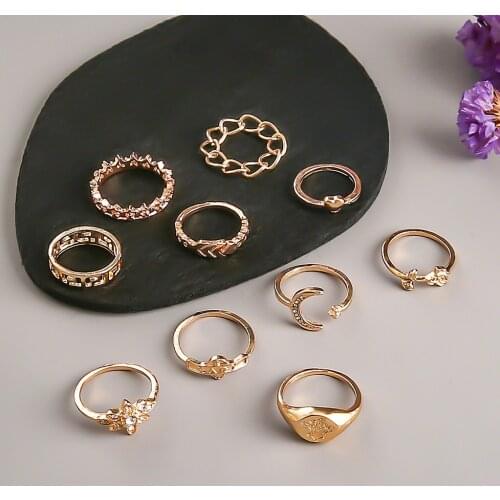 2021 Trend Summer Ring Punk Chain Figure Rings For Woman Rose Moon Multi Mixing Geometric Knuckle Jewelry Girl Bulk Anillos