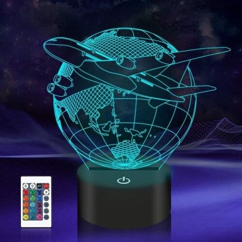 3D Lampara Night Light Lamp Earth Plan Aircraft Globe Earth 7 Color Change Child Kid Lave Table Desk Decor Gifts For Children