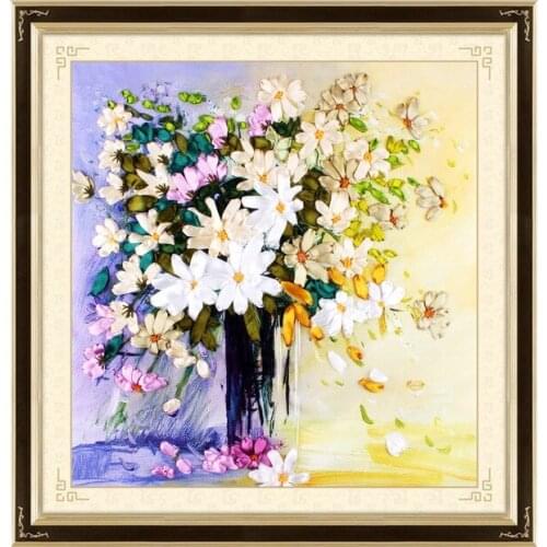 48*50CM 3D daisy flowers Ribbon embroidery kit handcraft kit DIY handmade needlework hand sewing art wall home decor