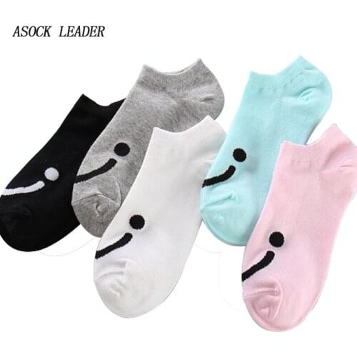 5 Pairs/Lot Summer New Cotton Womens Boat Socks Wild Cut Smile Face Invisible Socks Creative Fashions Ladies Flop Low