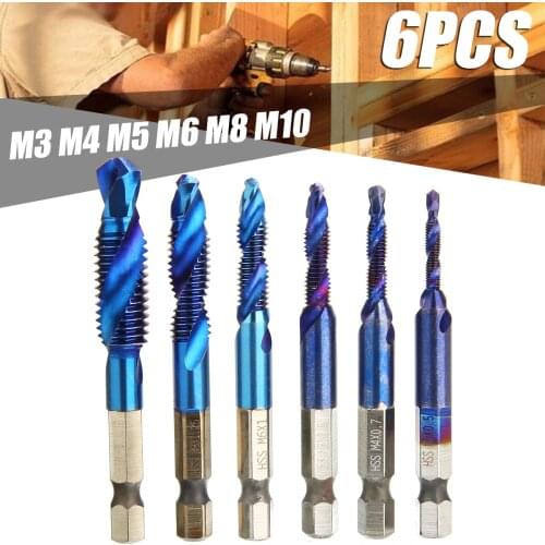 6pcs M3-M10 Drill Bits Sets Hex Shank Tap Drill Bit Metric Thread Screw Compound Tapping Set Tools Parts
