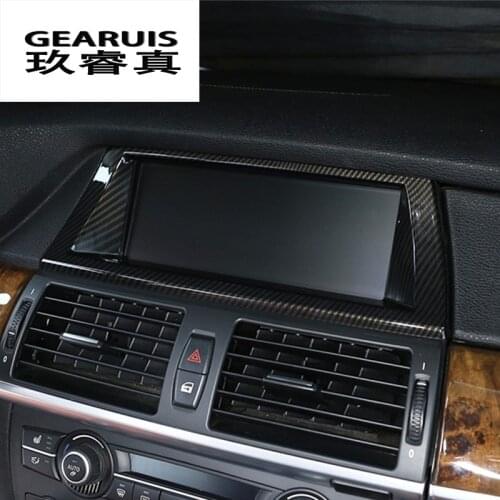 Car Styling Carbon fiber Navigation Decorative panel Frame Covers Stickers Trim for BMW X5 E70 X6 E71 Interior Auto Accessories