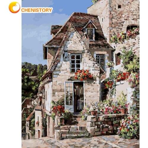 CHENISTORY Frameless Painting By Numbers For Adults Flower House Landscape Picture By Number Handmade Diy Gift For Home Decor