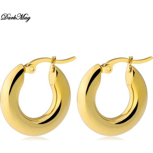 DarkMag Best Selling French Gold Chic O Shaped Hoop Earrings Womens Chunky Hoops Geometrical Stainless Earrings Minimalist