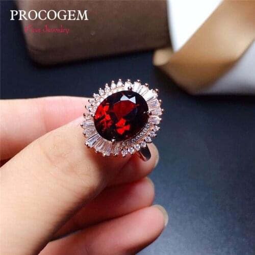 Procogem vvs 5.0ct Luxurious Natural Garnet Ring for Women Real gemstones Fine rings jewelry best gifts 925 Sterling Silver #847