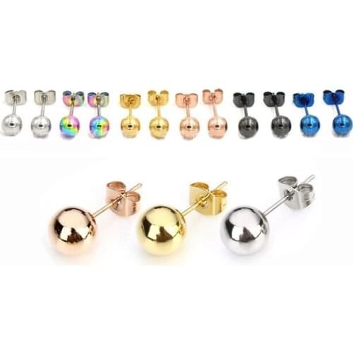 Stainless/Titanium Steel Round Bead/Ball Stud Earrings For Women Men Gold Color/Black/Blue/Rose Gold/Colorful Stud Earrings