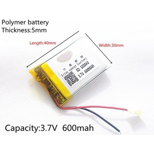 3.7V 600mAh 503040 Lithium Polymer LiPo Rechargeable Battery ion cells For Mp3 Mp4 Mp5 DIY PAD DVD E-book bluetooth headset