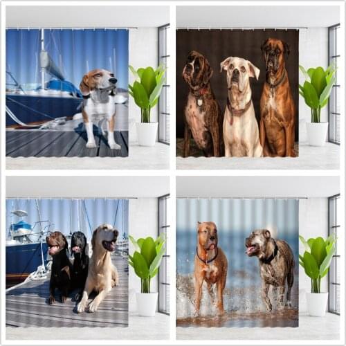 Cute Dog Shower Curtains Funny Animal Pet Buddies Friend Bathroom Decor Cloth Hanging Curtain Set With Hooks