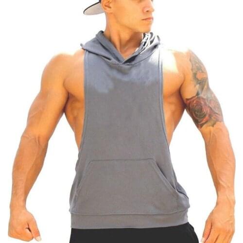 Mens Summer Sleeveless Hoodie Fashion Cotton New Style Sport Hoodies Solid Bodybuilding Workout Hooded Waistcoat Racer Vest Tops