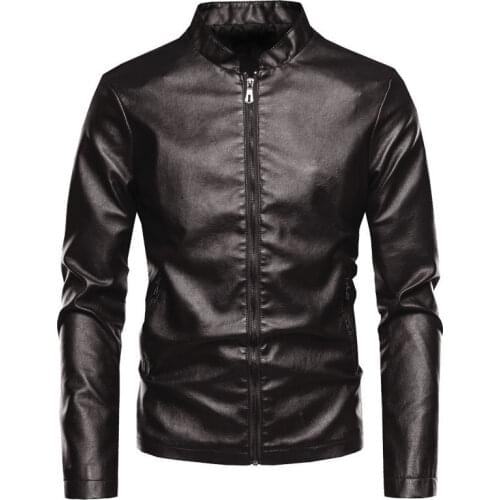 Men Leather Jackets Slim Coats Thin Style