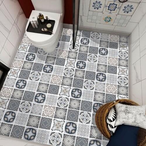 Retro Pattern Floor Stickers Tile Anti-Slip Self-Adhesive Waterproof Wall Sticker for Bathroom Kitchen Furniture Decor