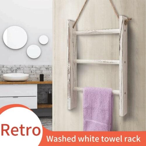 3 Tiers Wall Hanging With Rope Blankets Retro Bedroom Bathroom Kitchen Living Room Wooden Towel Rack Storage Ladder Home Decor