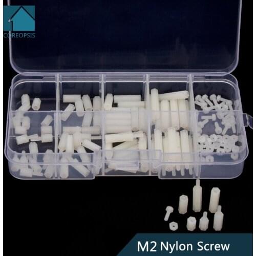 M2 Hex Nylon Spacer Standoff Screw Male Female White Spacing Plastic Screw Nut Assortment Kit 120pcs/set