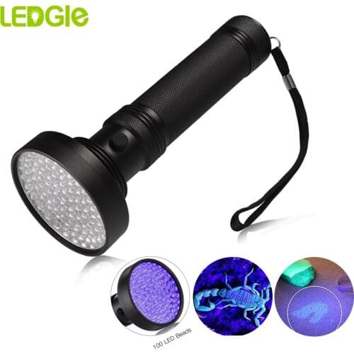 Latest 100LEDs UV LED Flashlight Ultraviolet 395nm Blacklight Lamp Black Light Detect Pet Urine Stains Detector Scorpion Hunting