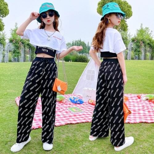 2021 loose New Girls Clothing Set Fashion Summer Kids Sweatshirt T-shirt Vest Wide-leg Pants 3 4 5 6 7 8 9 10 11 12 Years Old
