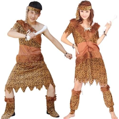 Halloween New Leopard Savage Caveman Primitive For Adult Lndian Clothing Carnival Costumes Men Women Couples Dress