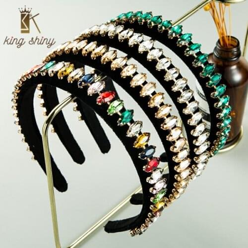 Simple Design Baroque Multi Color Crystal Headband for Woman Vintage Geometric Water Drop Shape Glass Drill Hairband Headpieces