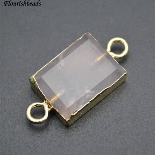 Natural Rose Quartz Rectangle Shape Two Loops Jewelry Connectors Necklace Links