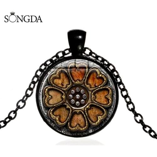 Punk Avatar the Last Airbender Necklace Pai Sho inspired Glass Cabochon Pendant Black Chain Necklace Personality Jewelry