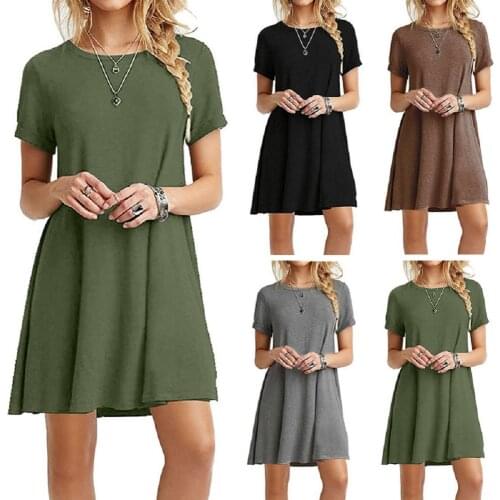 Casual Boho Beach Dresses Womens O-Neck Party Summer Dress Short Sleeve Loose Mini Dress