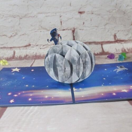 3D Handmade Cartoon Astronaut Moon Paper Invitation Greeting Card Postcard Kids Birthday Party Bussiness Student Creative Gift